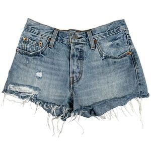 Levi's 501 cutoff distressed Denim Shorts Frayed Light Wash 25